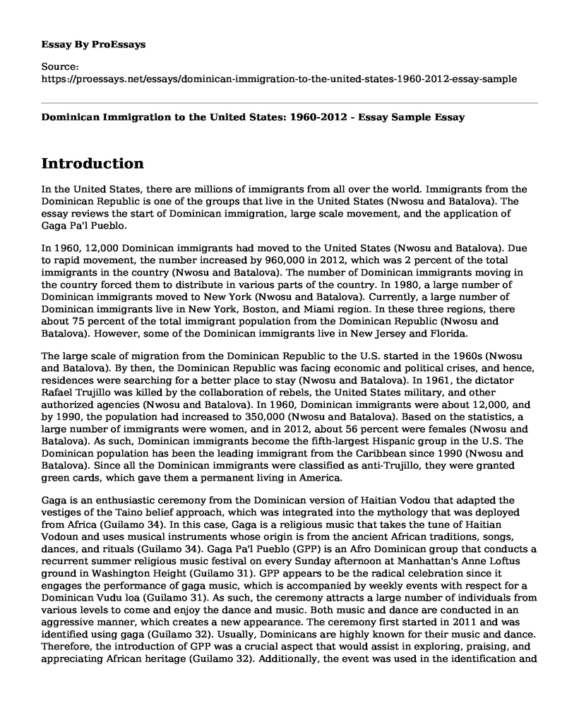 Dominican Immigration to the United States: 1960-2012 - Essay Sample