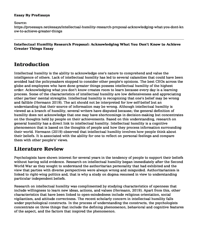 Intellectual Humility Research Proposal: Acknowledging What You Don't Know to Achieve Greater Things