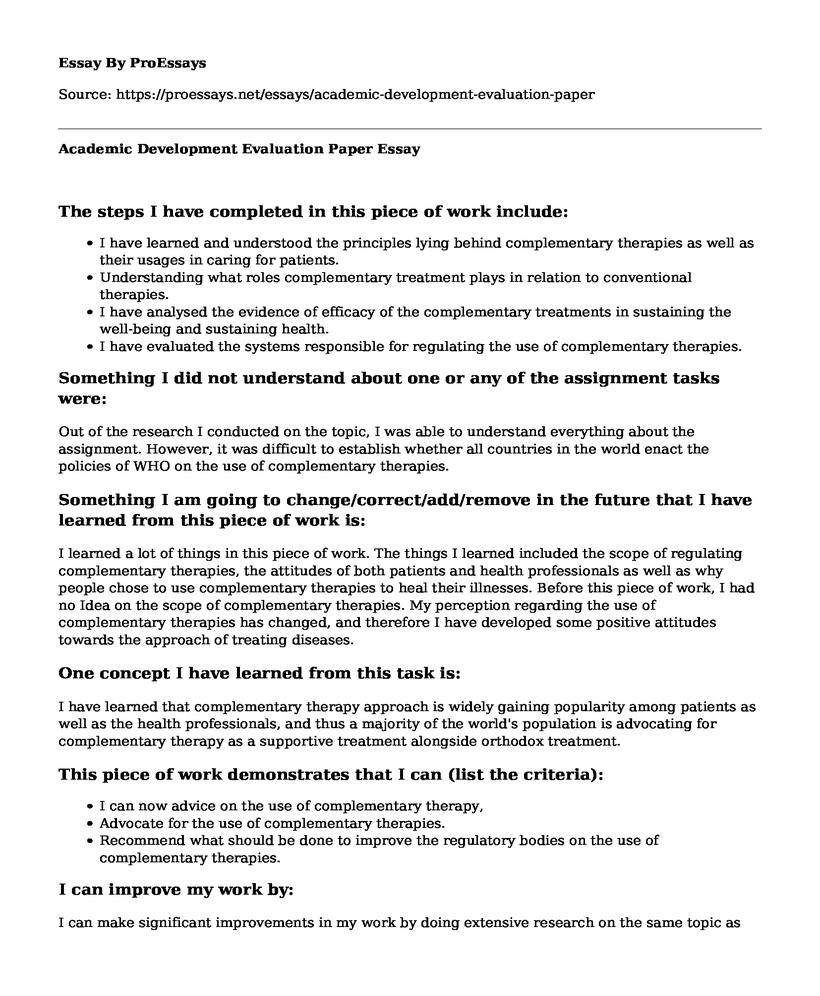 Academic Development Evaluation Paper
