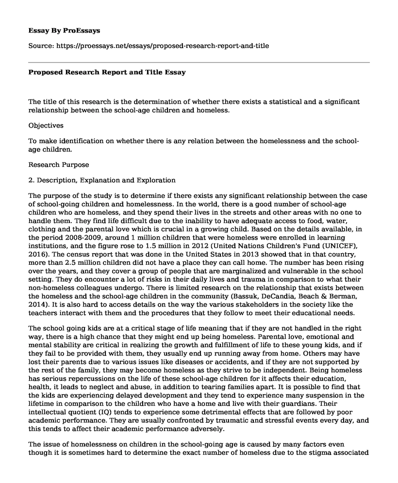 Proposed Research Report and Title