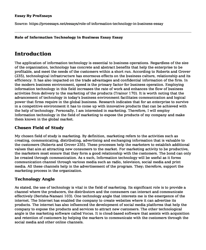 Role of Information Technology in Business Essay