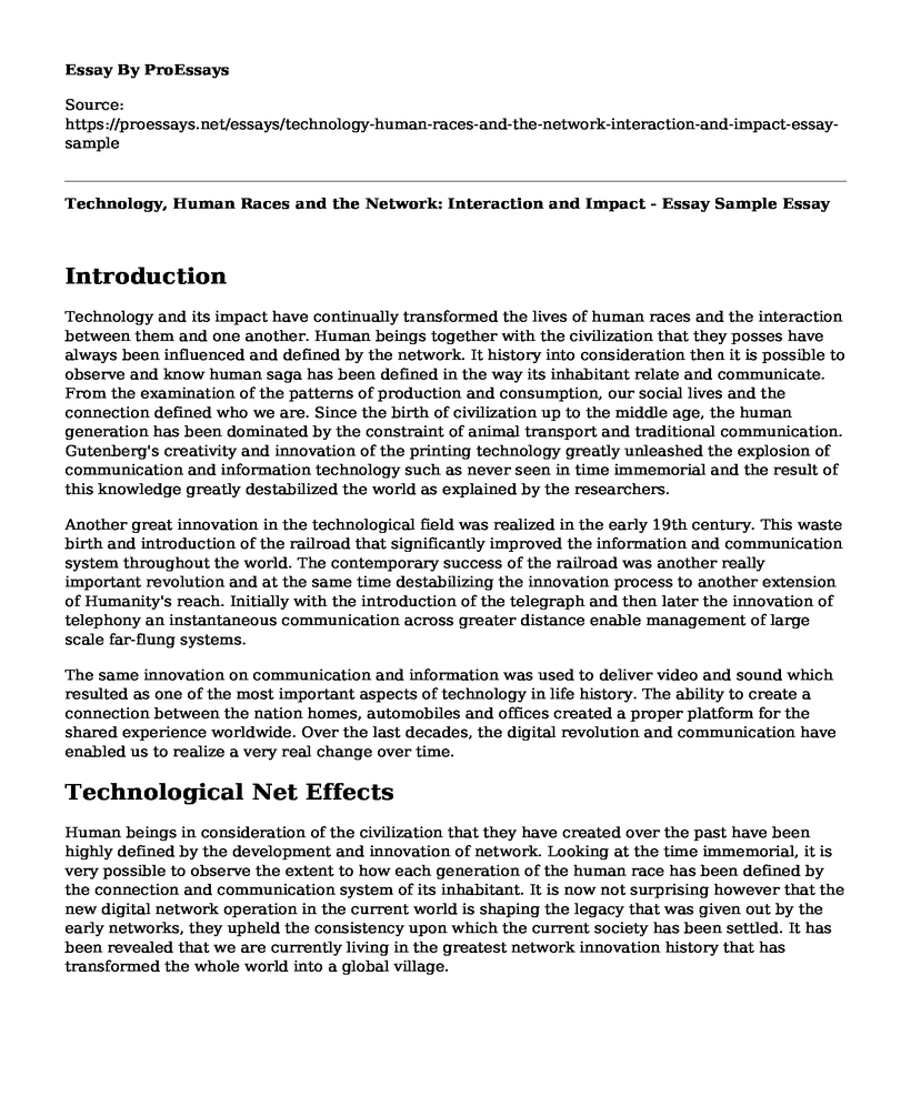 Technology, Human Races and the Network: Interaction and Impact - Essay Sample