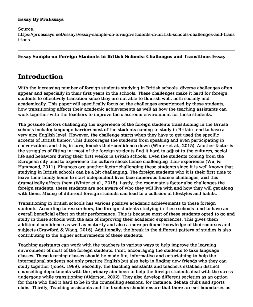 Essay Sample on Foreign Students in British Schools: Challenges and Transitions