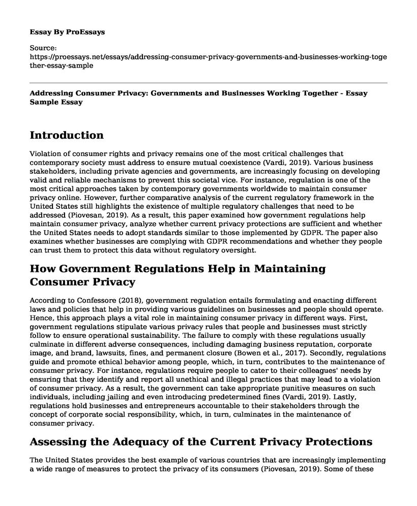 Addressing Consumer Privacy: Governments and Businesses Working Together - Essay Sample