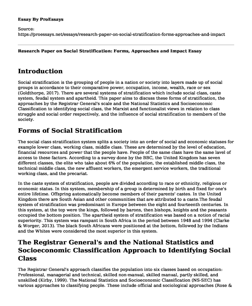 Research Paper on Social Stratification: Forms, Approaches and Impact