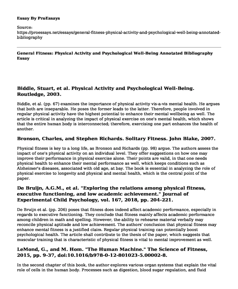 General Fitness: Physical Activity and Psychological Well-Being Annotated Bibliography
