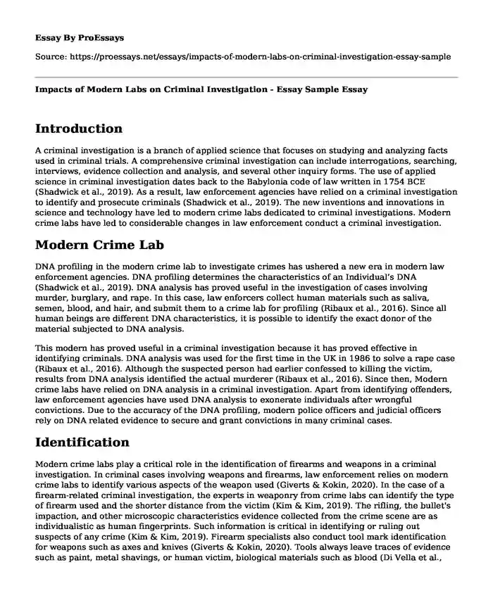 Impacts of Modern Labs on Criminal Investigation - Essay Sample