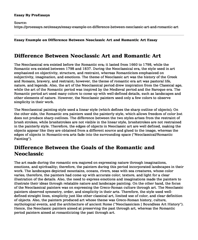 Essay Example on Difference Between Neoclassic Art and Romantic Art