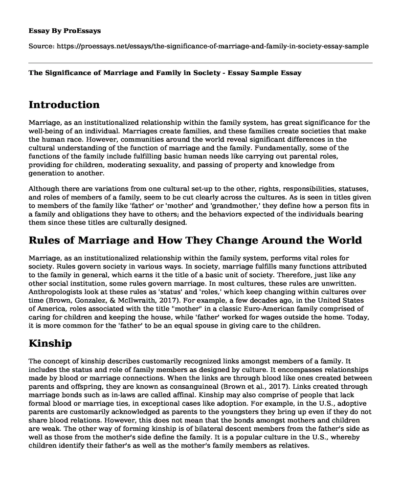 The Significance of Marriage and Family in Society - Essay Sample