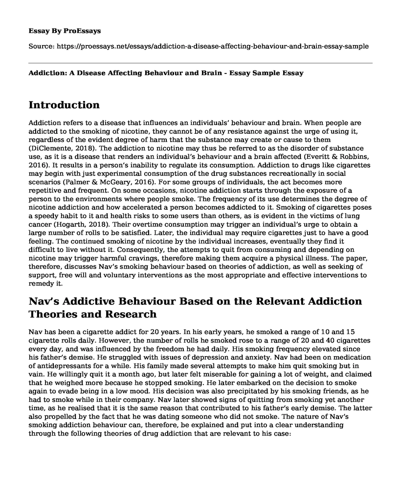 Addiction: A Disease Affecting Behaviour and Brain - Essay Sample