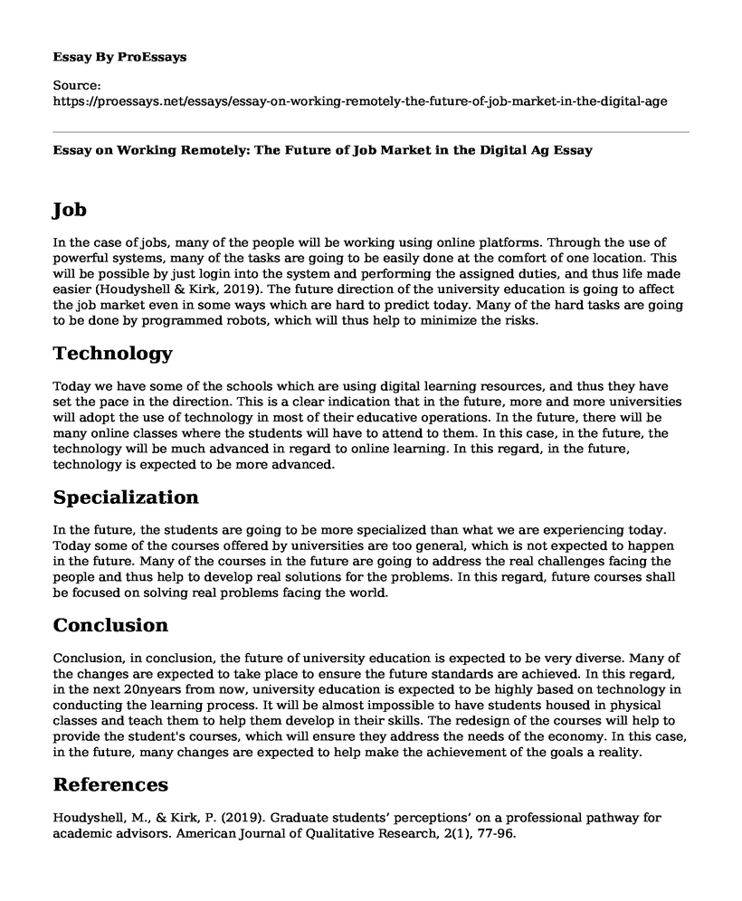 Essay on Working Remotely: The Future of Job Market in the Digital Ag