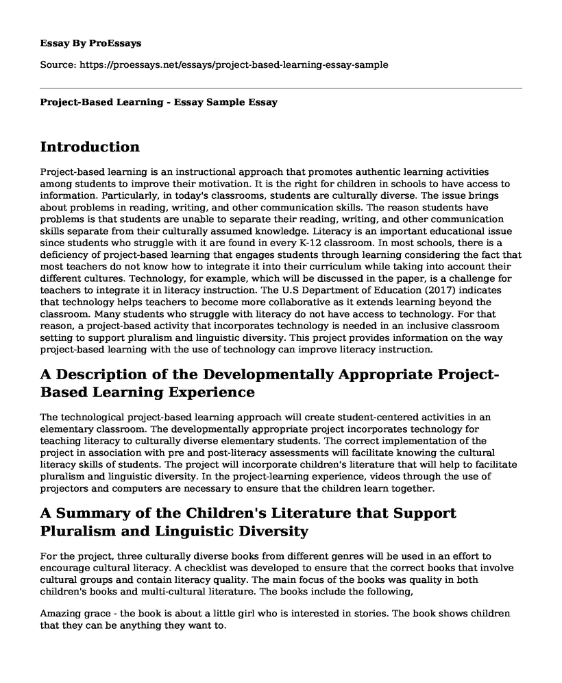 Project-Based Learning - Essay Sample