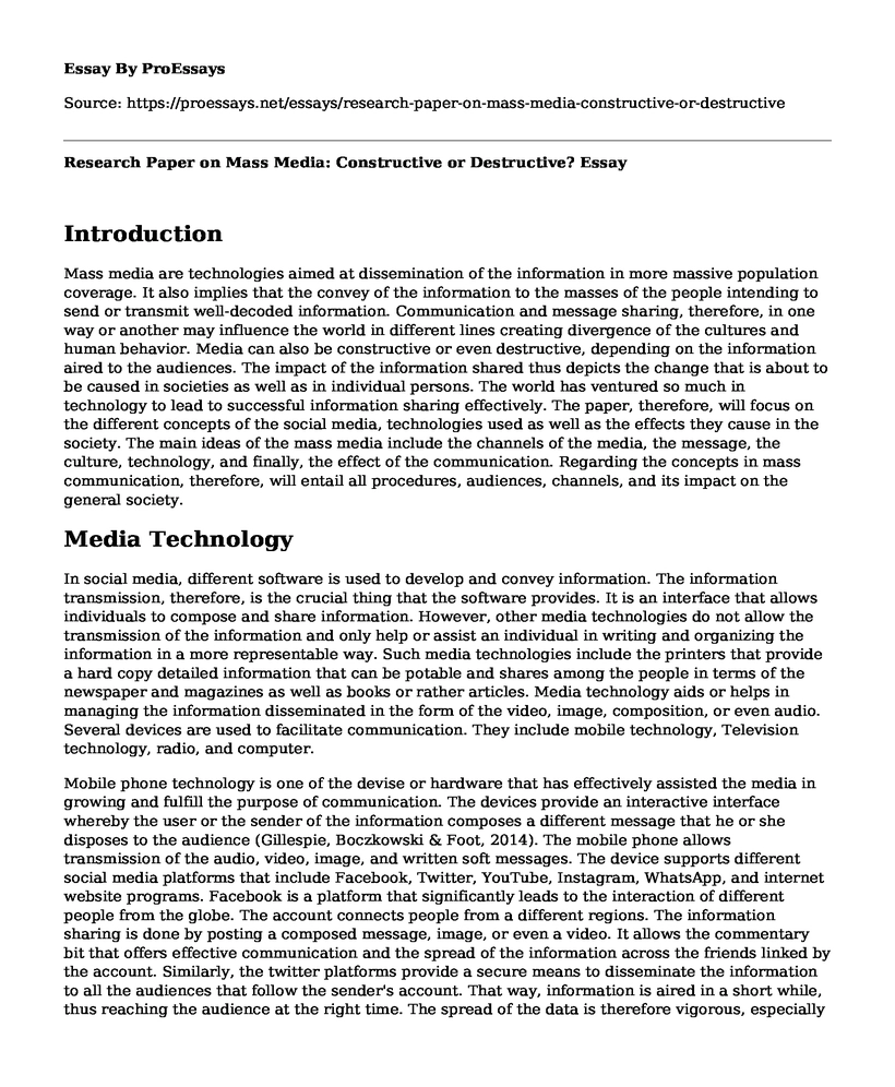 Research Paper on Mass Media: Constructive or Destructive?