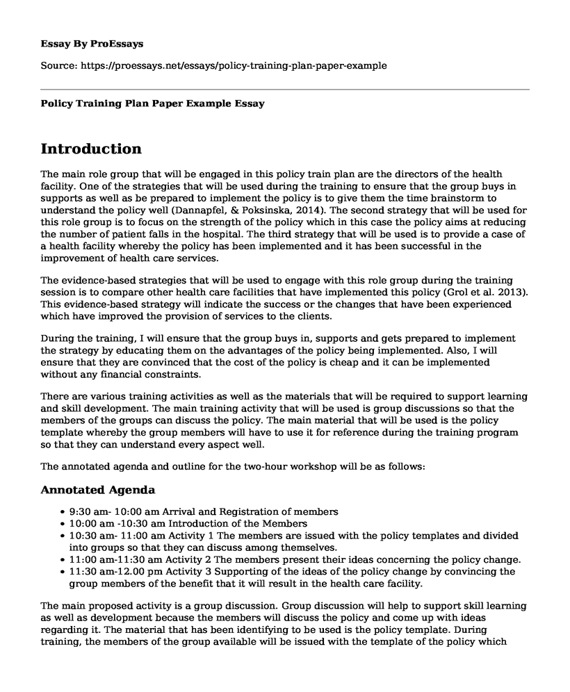 Policy Training Plan Paper Example