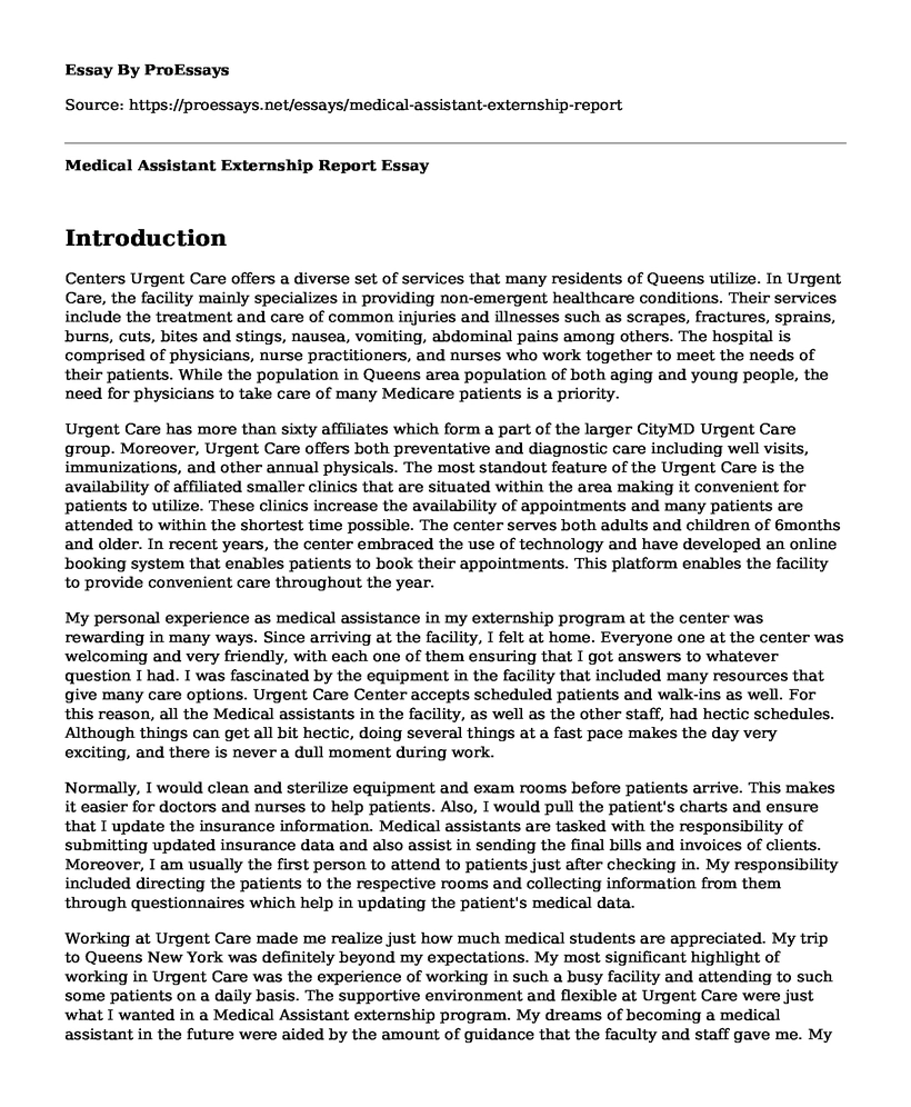 Medical Assistant Externship Report
