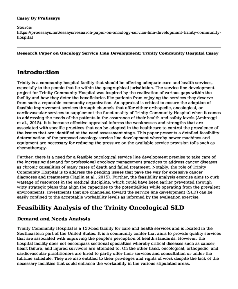 Research Paper on Oncology Service Line Development: Trinity Community Hospital