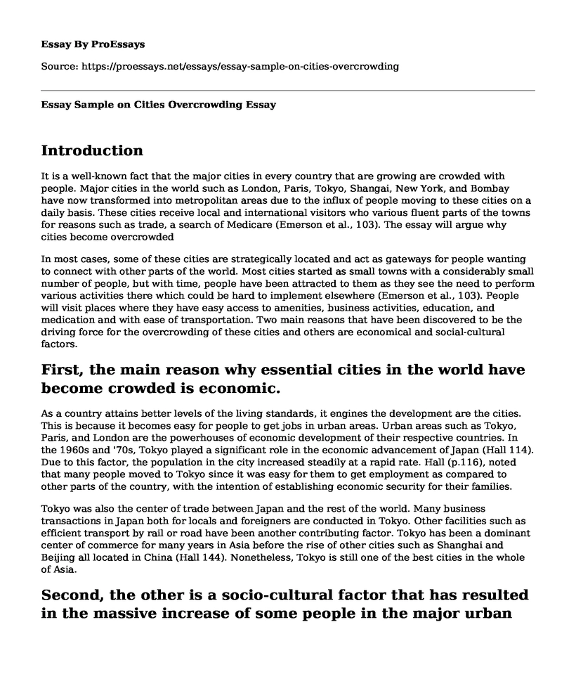 Essay Sample on Cities Overcrowding