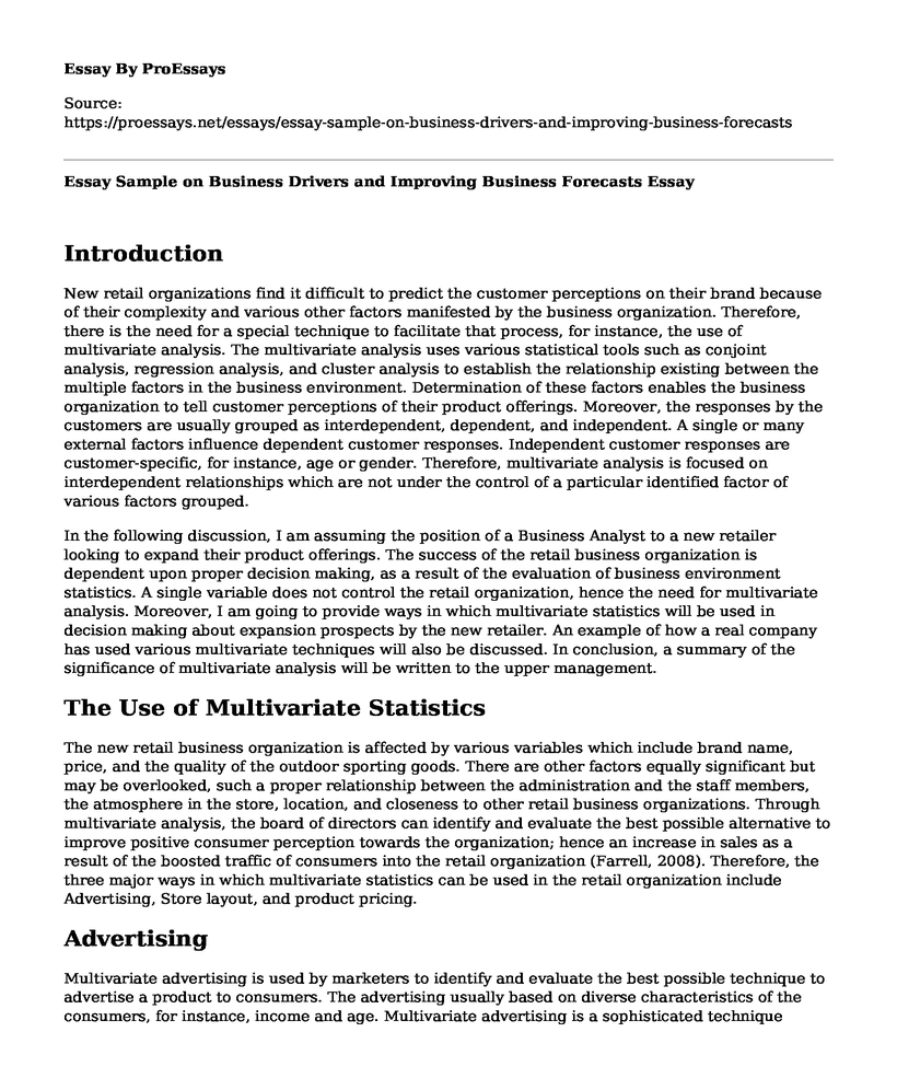 Essay Sample on Business Drivers and Improving Business Forecasts