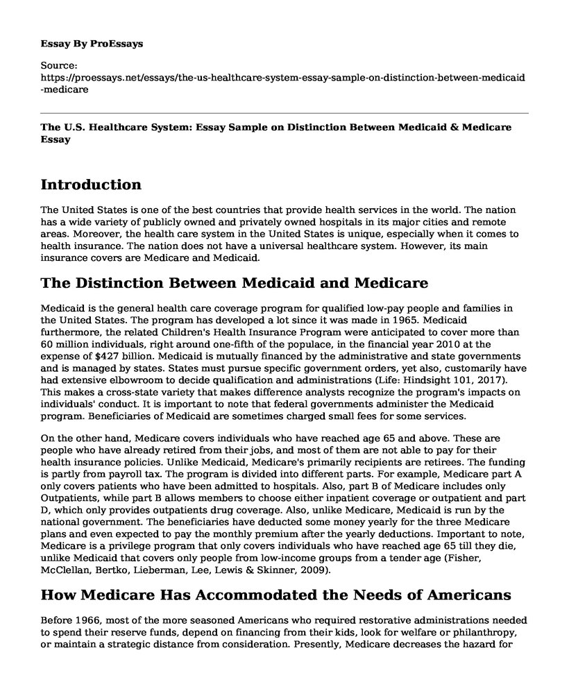 The U.S. Healthcare System: Essay Sample on Distinction Between Medicaid & Medicare