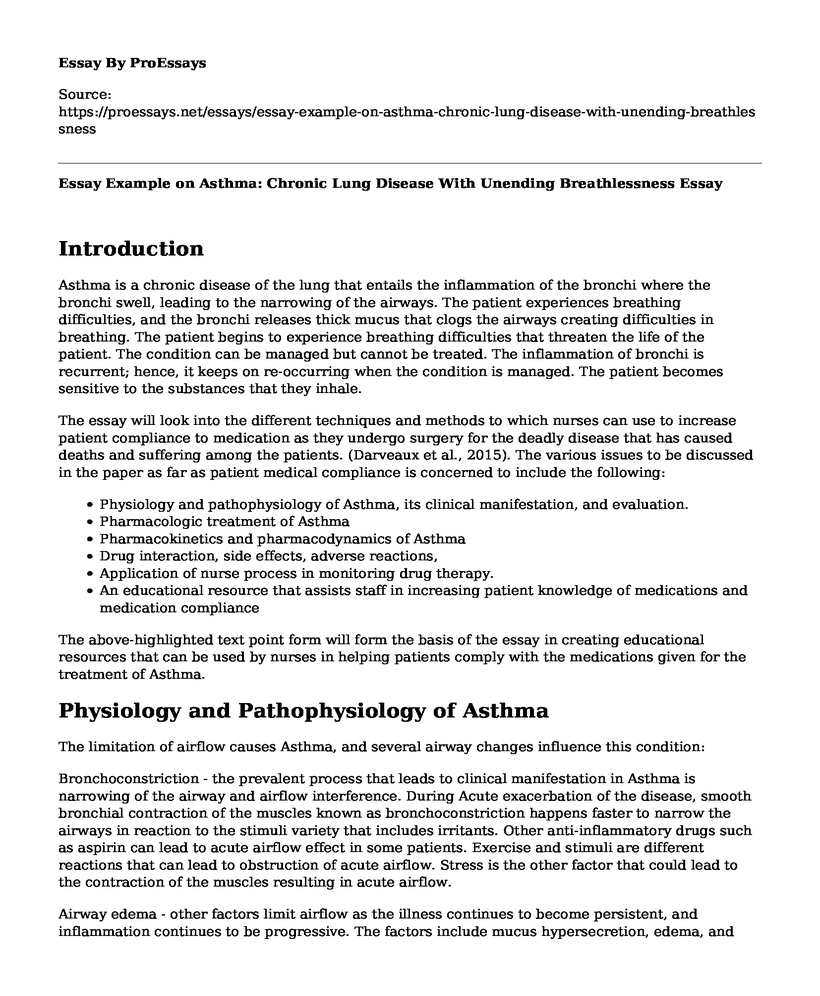 Essay Example on Asthma: Chronic Lung Disease With Unending Breathlessness