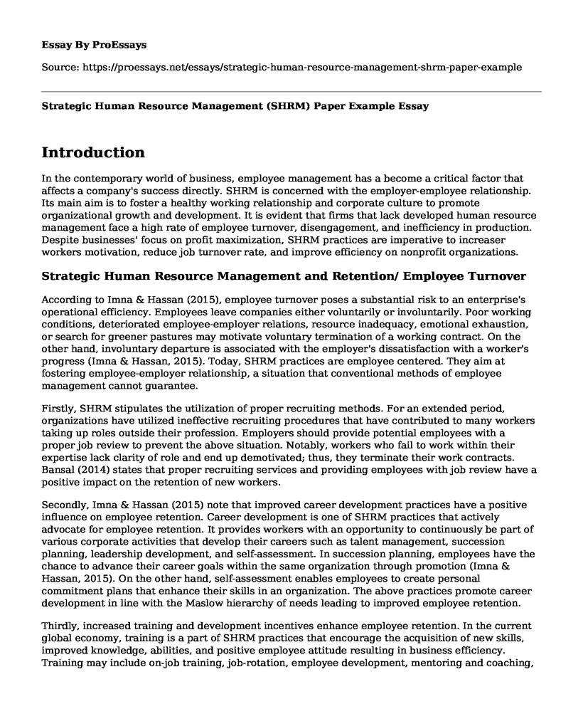 Strategic Human Resource Management (SHRM) Paper Example