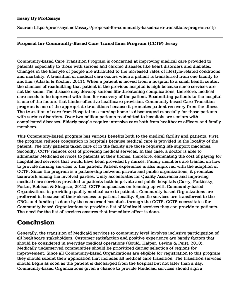 Proposal for Community-Based Care Transitions Program (CCTP)