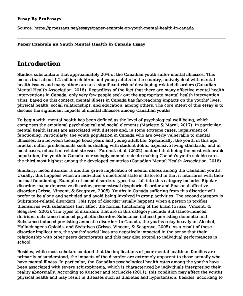 Paper Example on Youth Mental Health in Canada