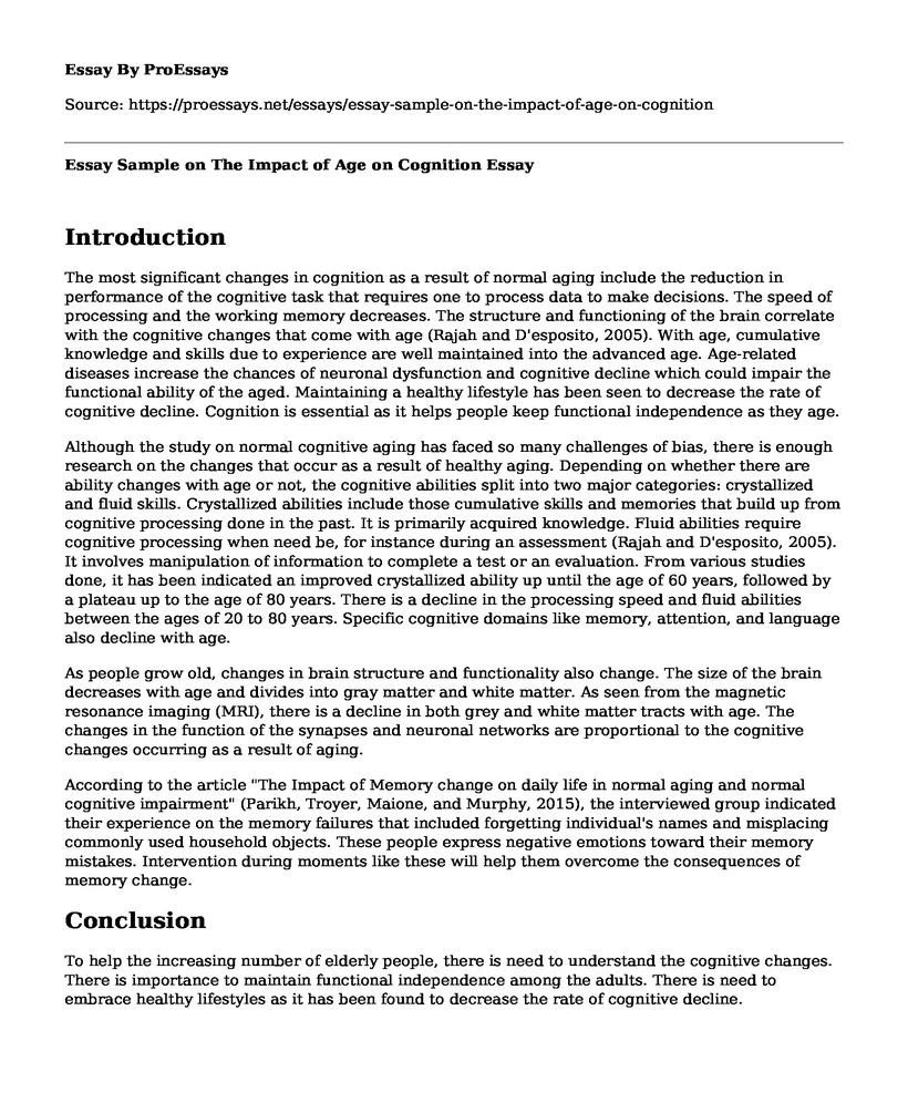Essay Sample on The Impact of Age on Cognition