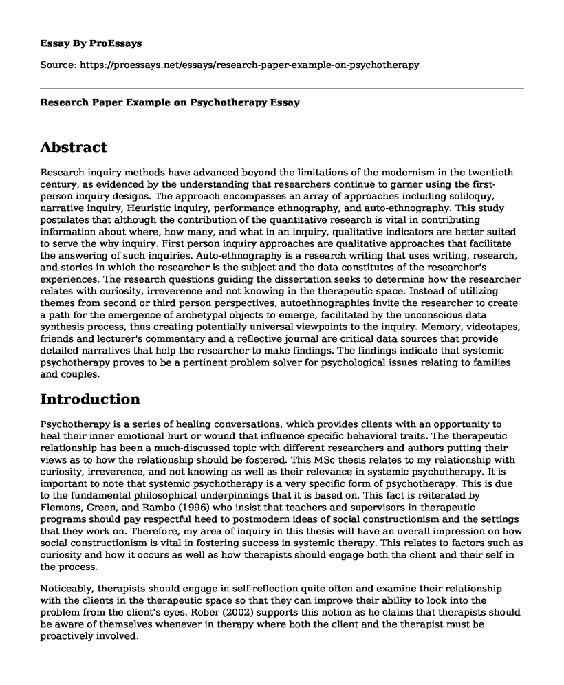 Research Paper Example on Psychotherapy 