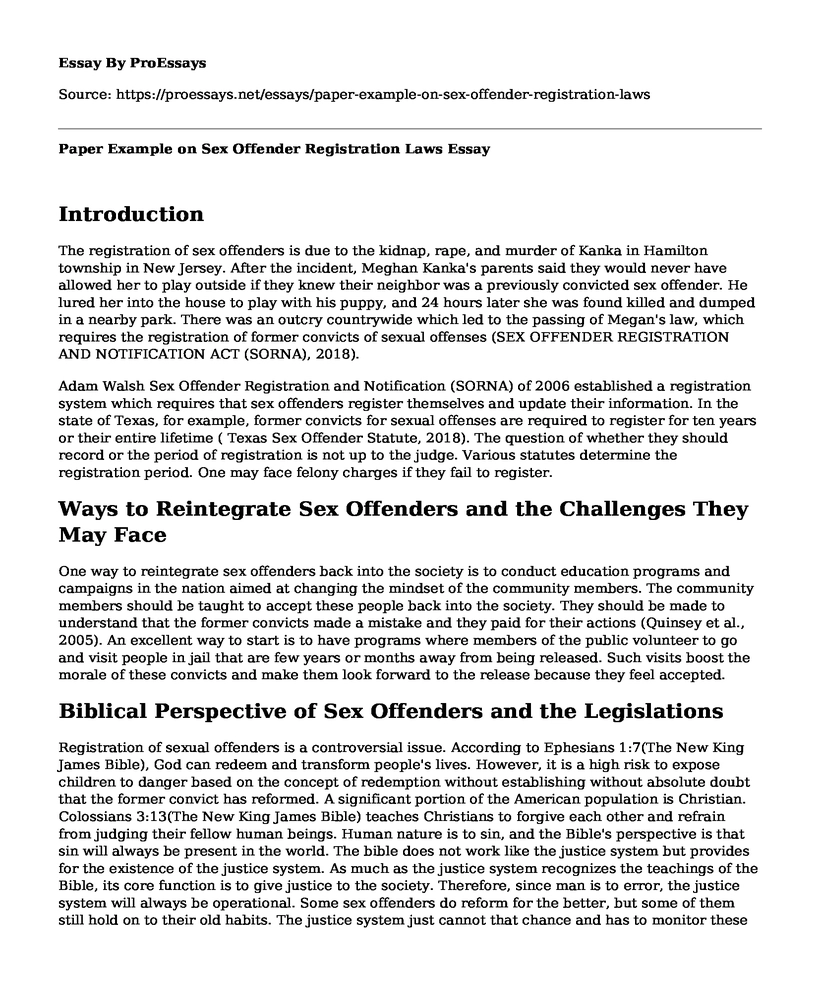 Paper Example on Sex Offender Registration Laws