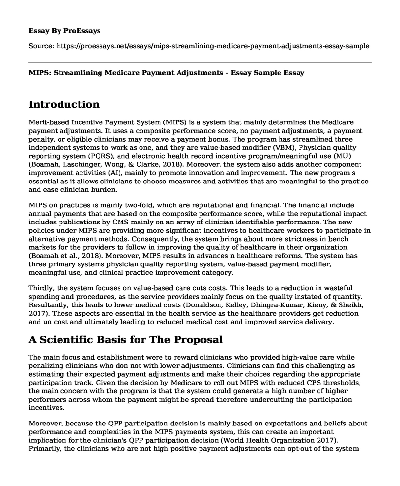 MIPS: Streamlining Medicare Payment Adjustments - Essay Sample