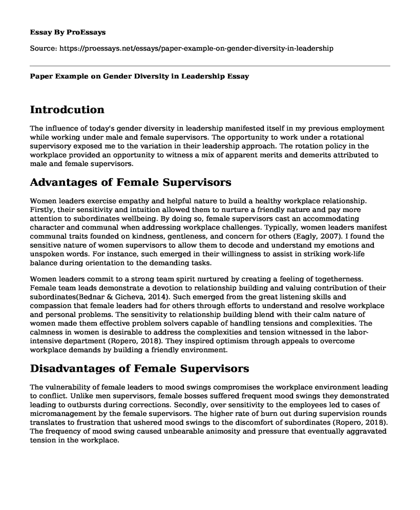 Paper Example on Gender Diversity in Leadership