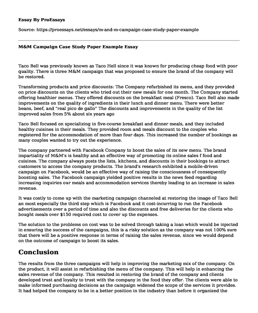 M&M Campaign Case Study Paper Example