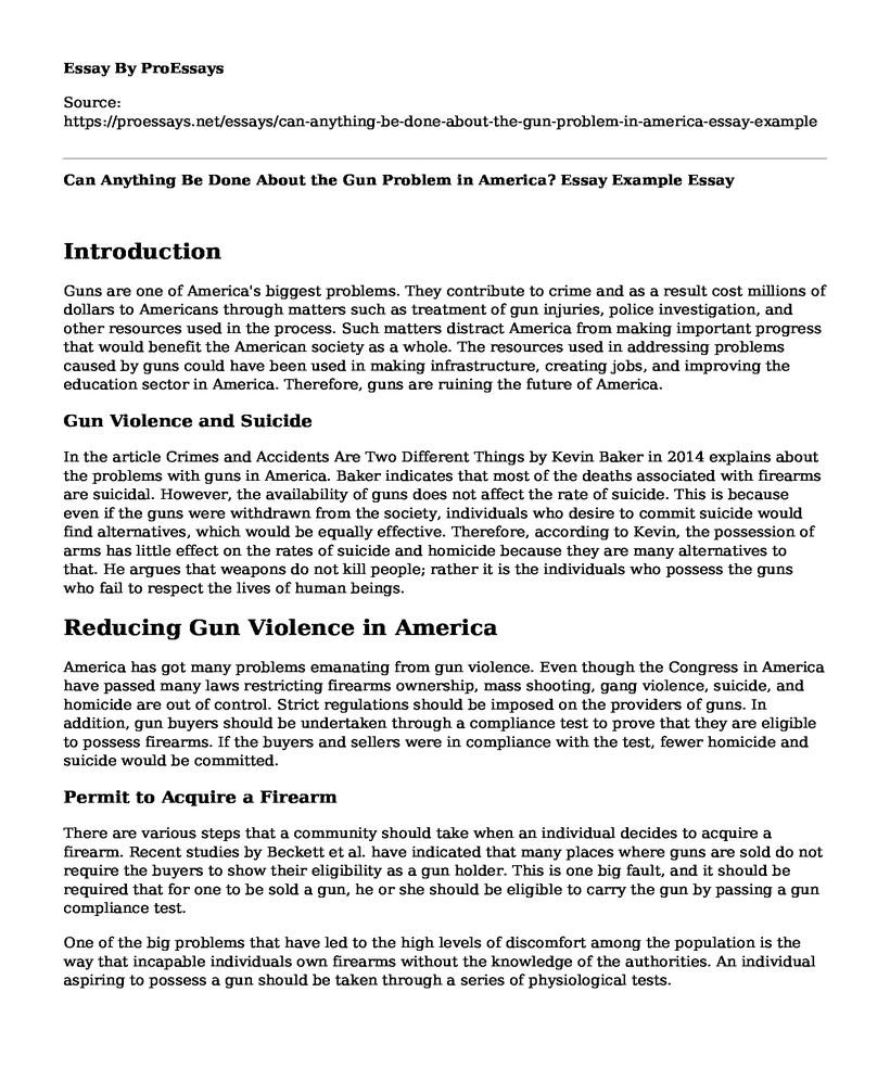 Can Anything Be Done About the Gun Problem in America? Essay Example
