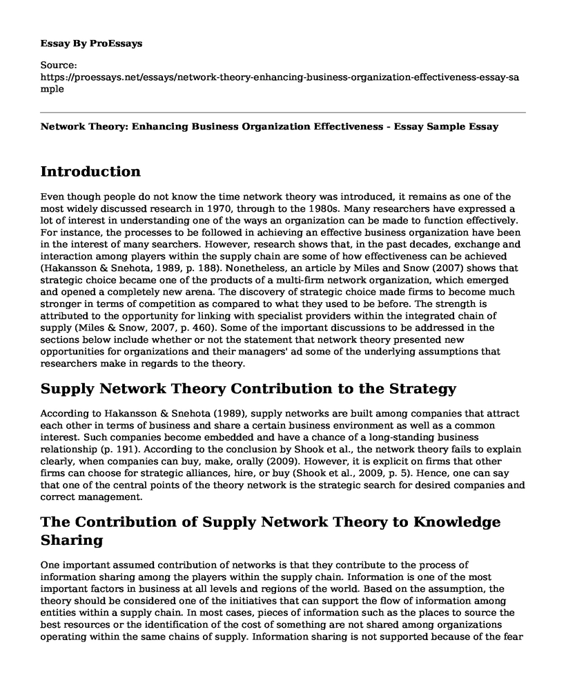Network Theory: Enhancing Business Organization Effectiveness - Essay Sample