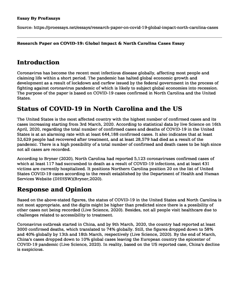 Research Paper on COVID-19: Global Impact & North Carolina Cases