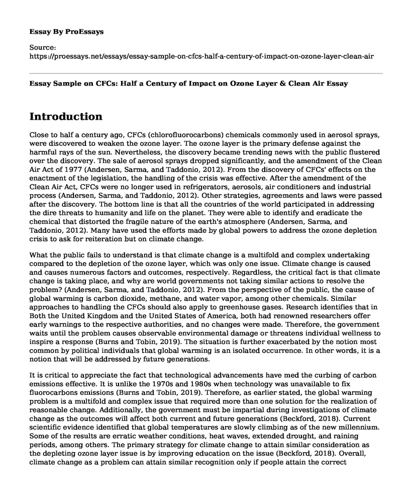 Essay Sample on CFCs: Half a Century of Impact on Ozone Layer & Clean Air