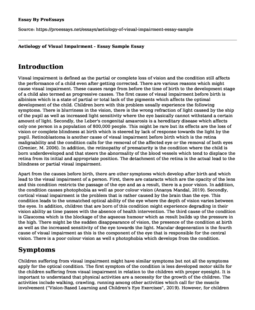 Aetiology of Visual Impairment - Essay Sample 