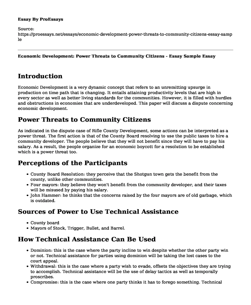 Economic Development: Power Threats to Community Citizens - Essay Sample