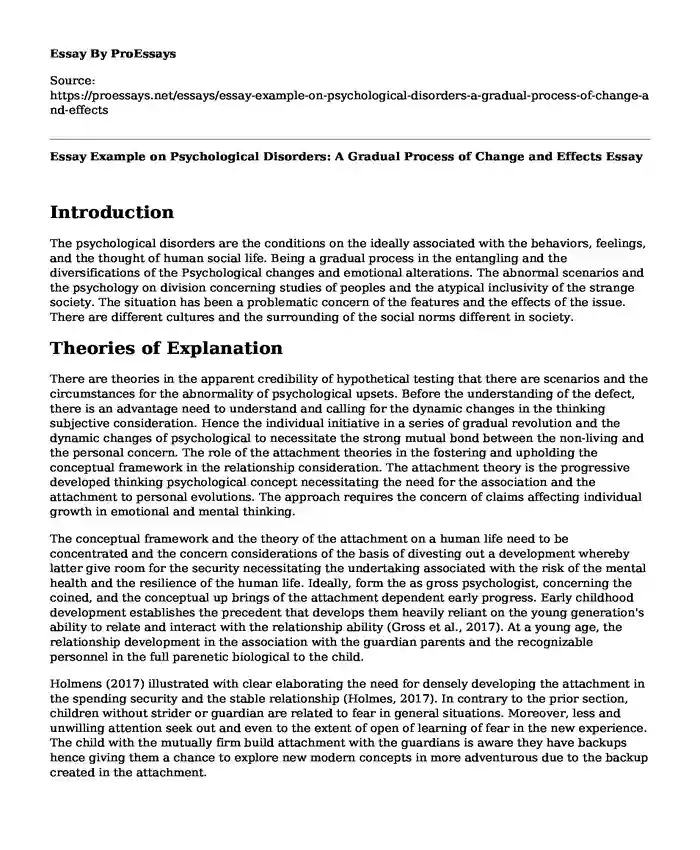 Essay Example on Psychological Disorders: A Gradual Process of Change and Effects