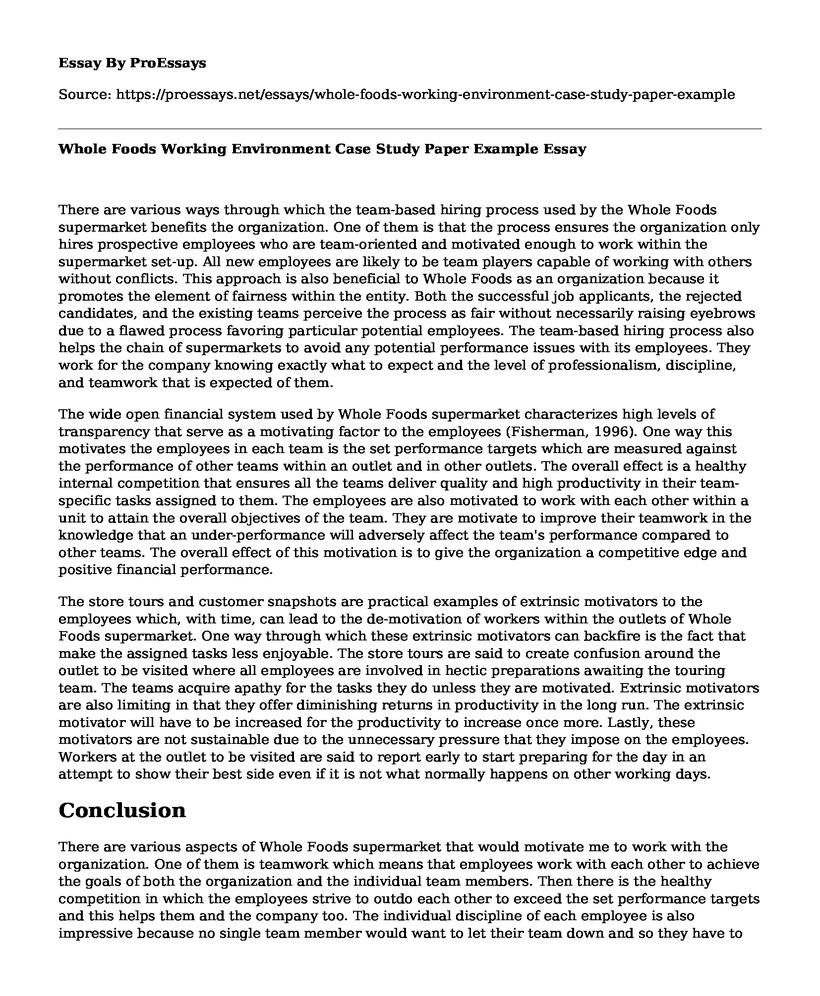 Whole Foods Working Environment Case Study Paper Example