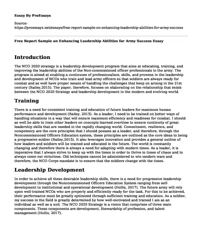 Free Report Sample on Enhancing Leadership Abilities for Army Success
