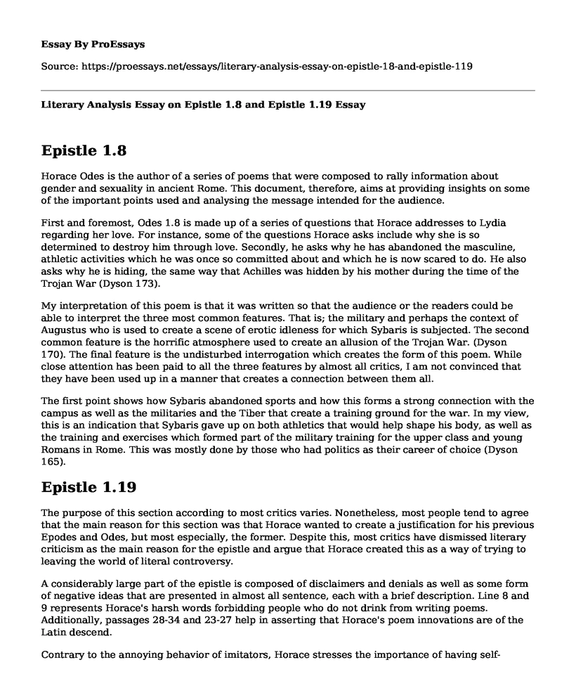 Literary Analysis Essay on Epistle 1.8 and Epistle 1.19
