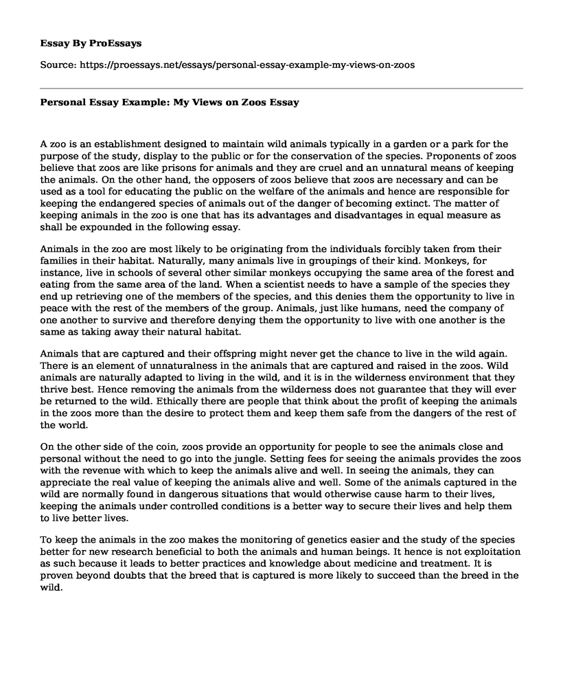 📚 Personal Essay Example: My Views on Zoos - Free Essay, Term Paper  Example 