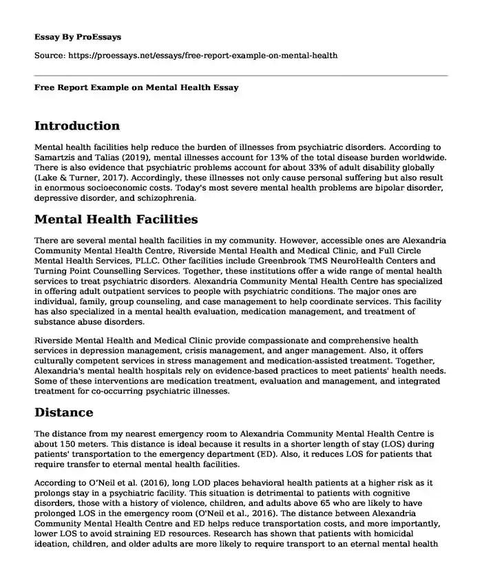 Free Report Example on Mental Health