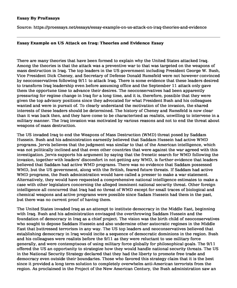 Essay Example on US Attack on Iraq: Theories and Evidence