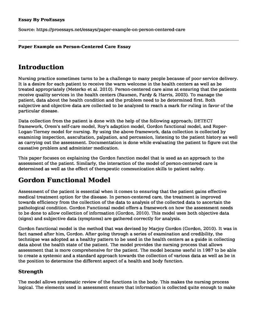 Paper Example on Person-Centered Care