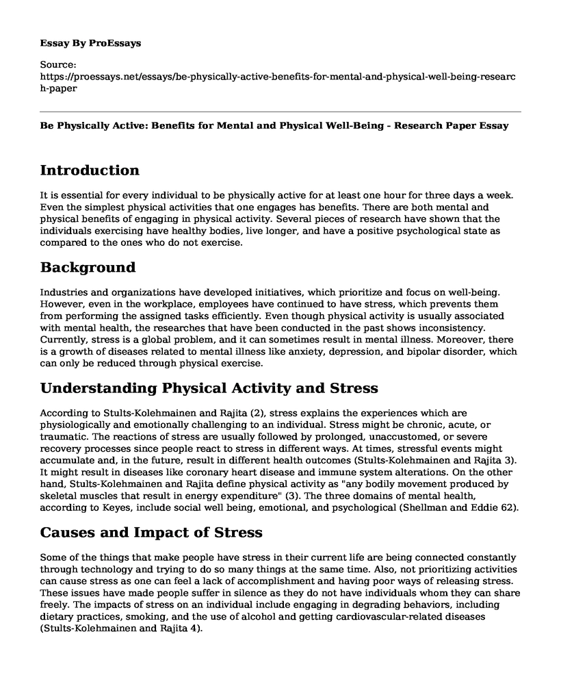 Be Physically Active: Benefits for Mental and Physical Well-Being - Research Paper