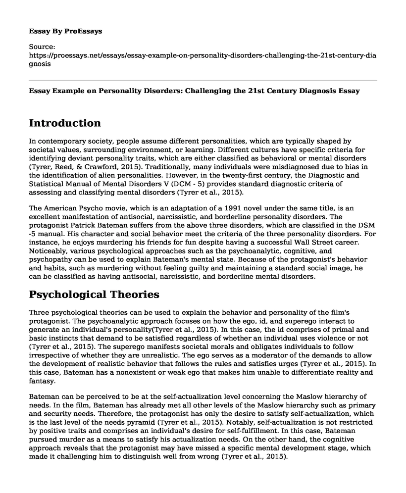Essay Example on Personality Disorders: Challenging the 21st Century Diagnosis