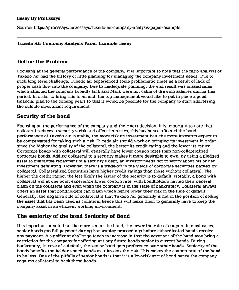 Tuxedo Air Company Analysis Paper Example